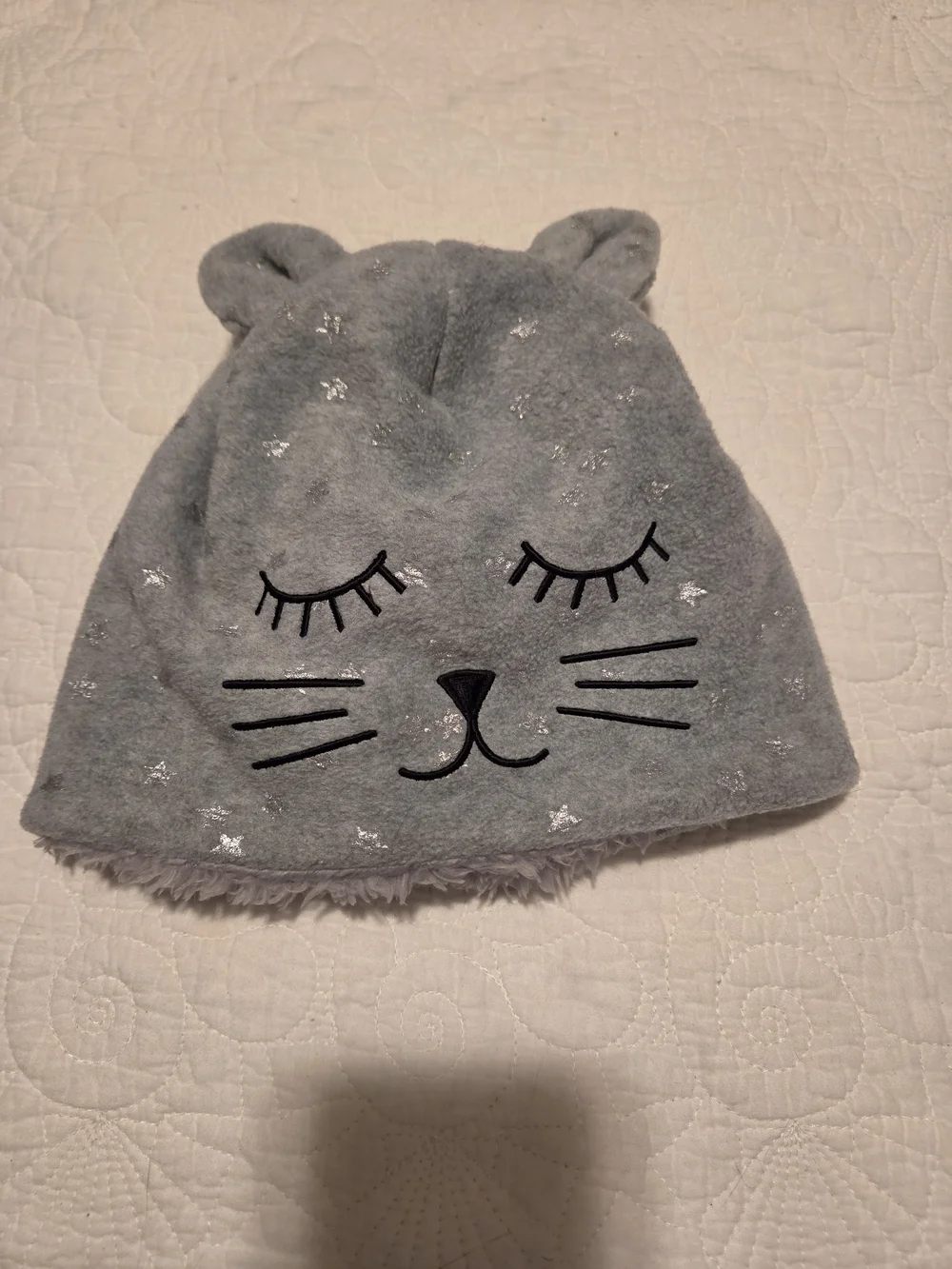 GAP Light Gray Plush Kitty Beanie with Ear Accents